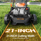 21” Self Propelled Lawn Mower Gas, 170CC 4-in-1 Mulch/Rear Bag/Side Discharge/Rear Discharge, Walk-Behind Gas Lawnmower with 7-Position Cutting Height, Foldable Gas Powered Lawn Mowers