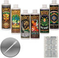foxfarm bushdoctor liquid nutrient formula: kangaroots, microbe brew, sledgehammer, flowers kiss, bembe, boomerang (pack of 6-16 oz bottles) 1 pint each + twin canaries chart &amp; pipette