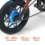 Gorpore 14 In. Portable Folding Electric Bike, Adjustable with LED Headlight 5 Mode Dual Brake, Pedal Assist 250W Powerful Brushless Motor, LarCapacity Battery for Daily Commute