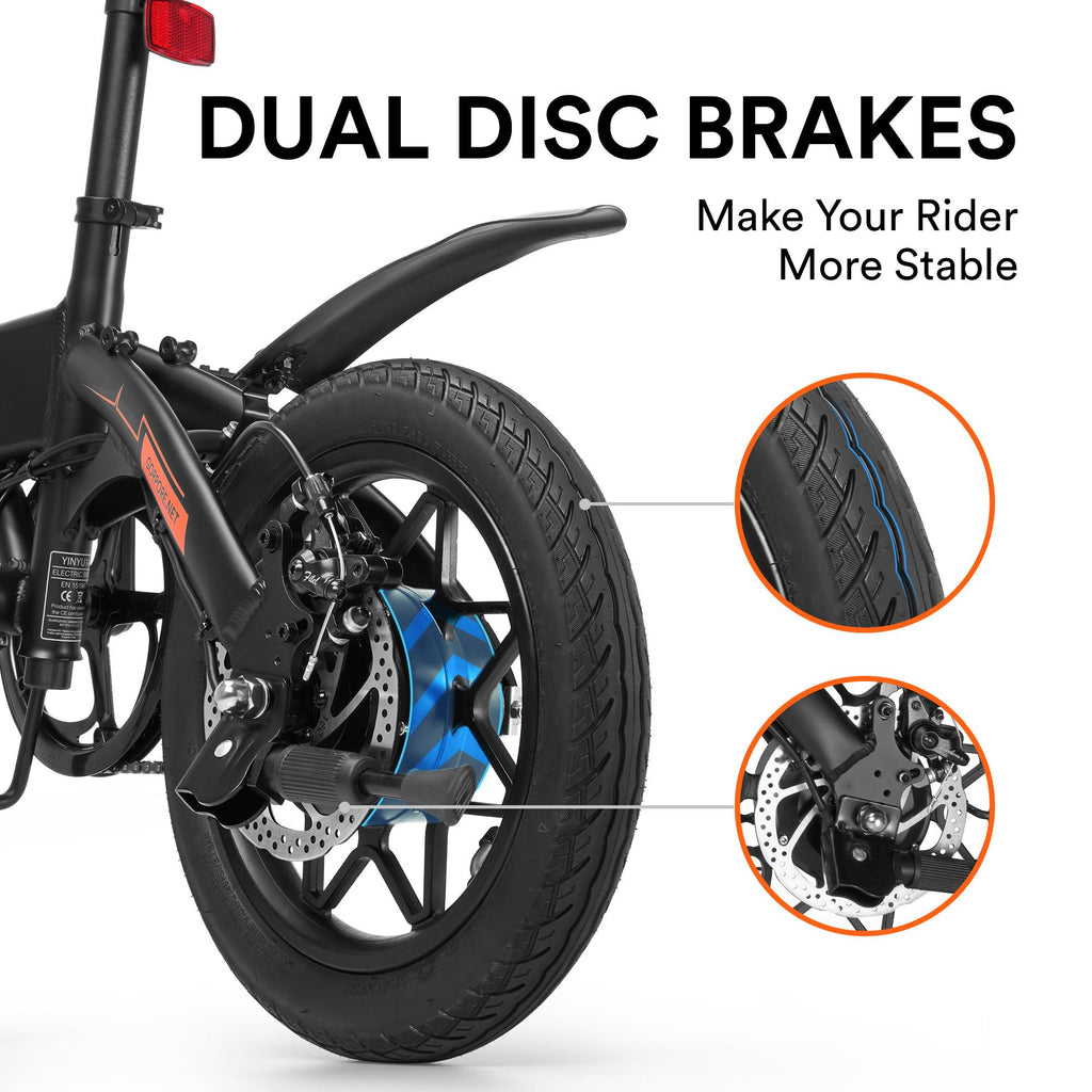Gorpore 14 In. Portable Folding Electric Bike, Adjustable with LED Headlight 5 Mode Dual Brake, Pedal Assist 250W Powerful Brushless Motor, LarCapacity Battery for Daily Commute