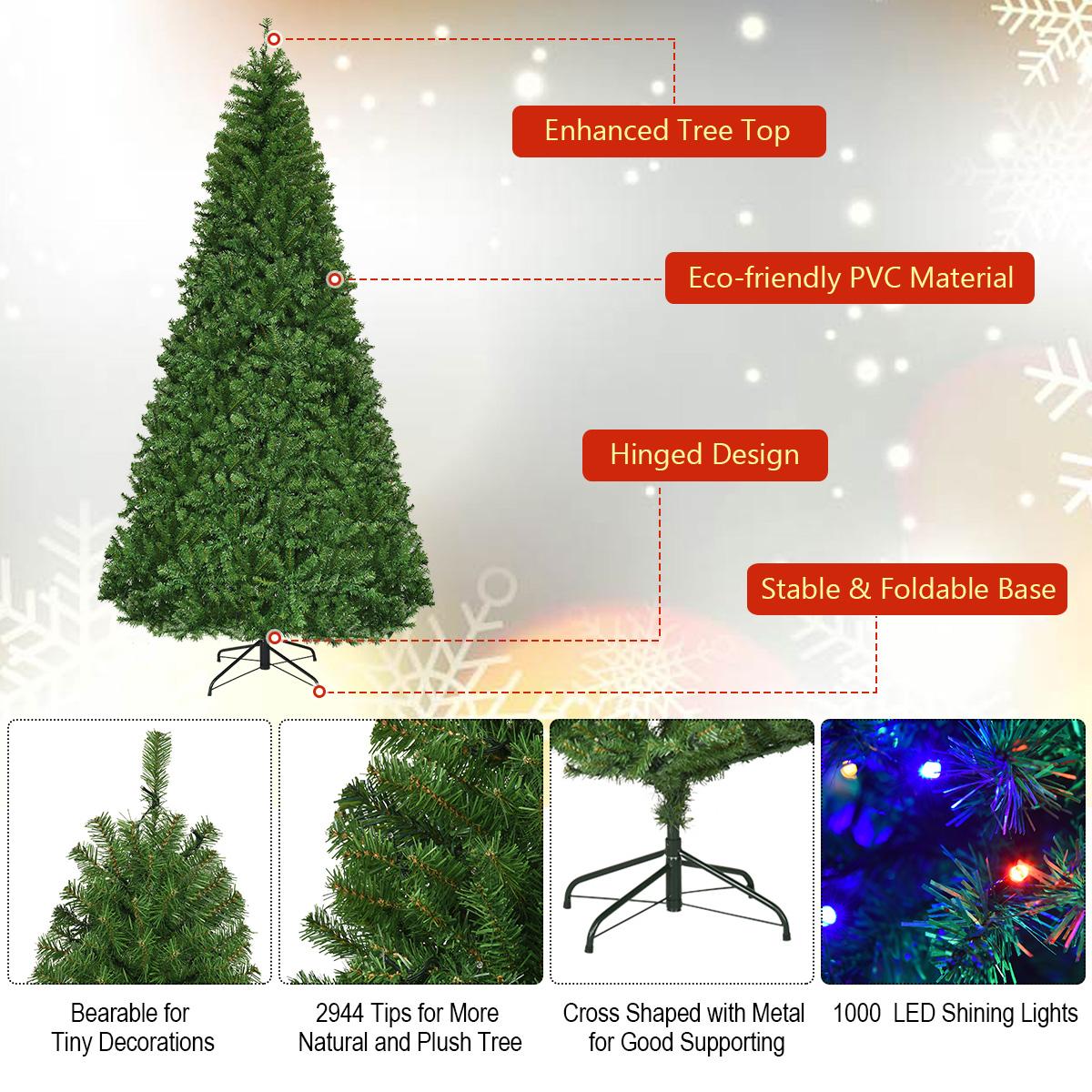 Costway 9Ft Pre-Lit Artificial Christmas Tree Hinged 1000 LED Lights