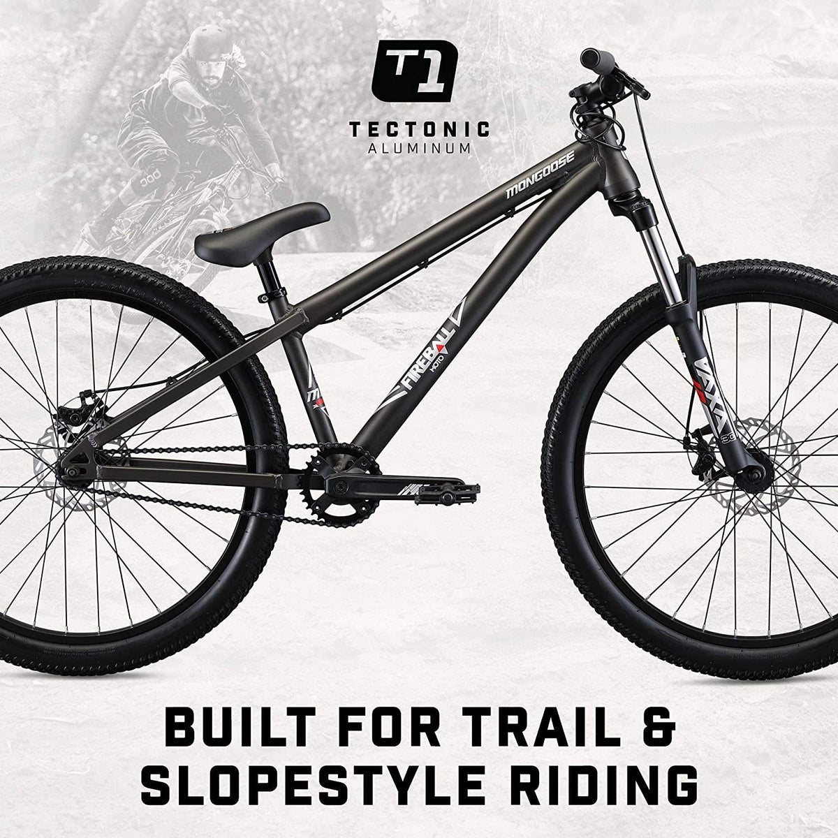 Mongoose Fireball Dirt Jump Mountain Bike, 26-Inch Wheels, Mechanical Disc Brakes