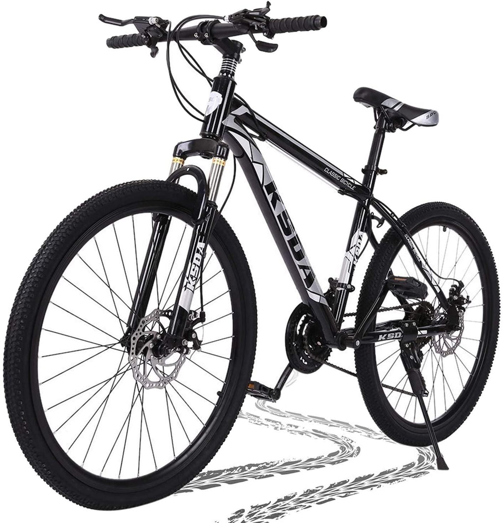DREAMQJ 26 inch Mountain Bike for Men Women Carbon Steel Bicycle 21 Speed Bicycle Adult Mountain Bike Student Outdoors Unisex Bike Full Suspension MTB Bike for Cycling Mountain Bicycles (Black Gray)