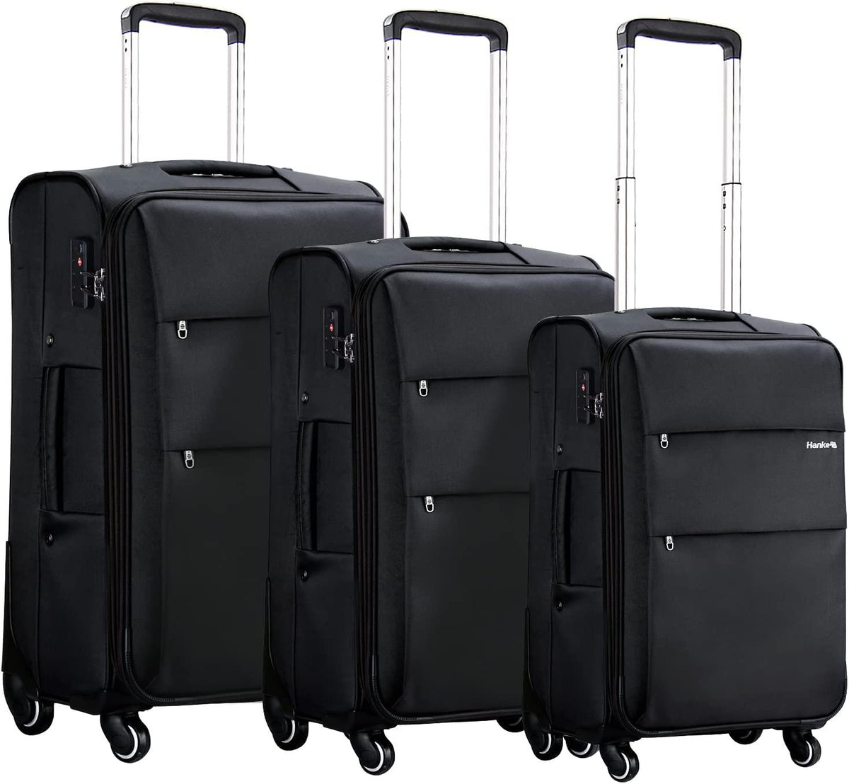 Softside Expandable Luggage sets with Spinner Wheels, Lightweight upright Suitcase with TSA Lock, Extra Large Rolling Luggage for Family Travel,nestable storage 3-Piece Set 20/24/28(black)