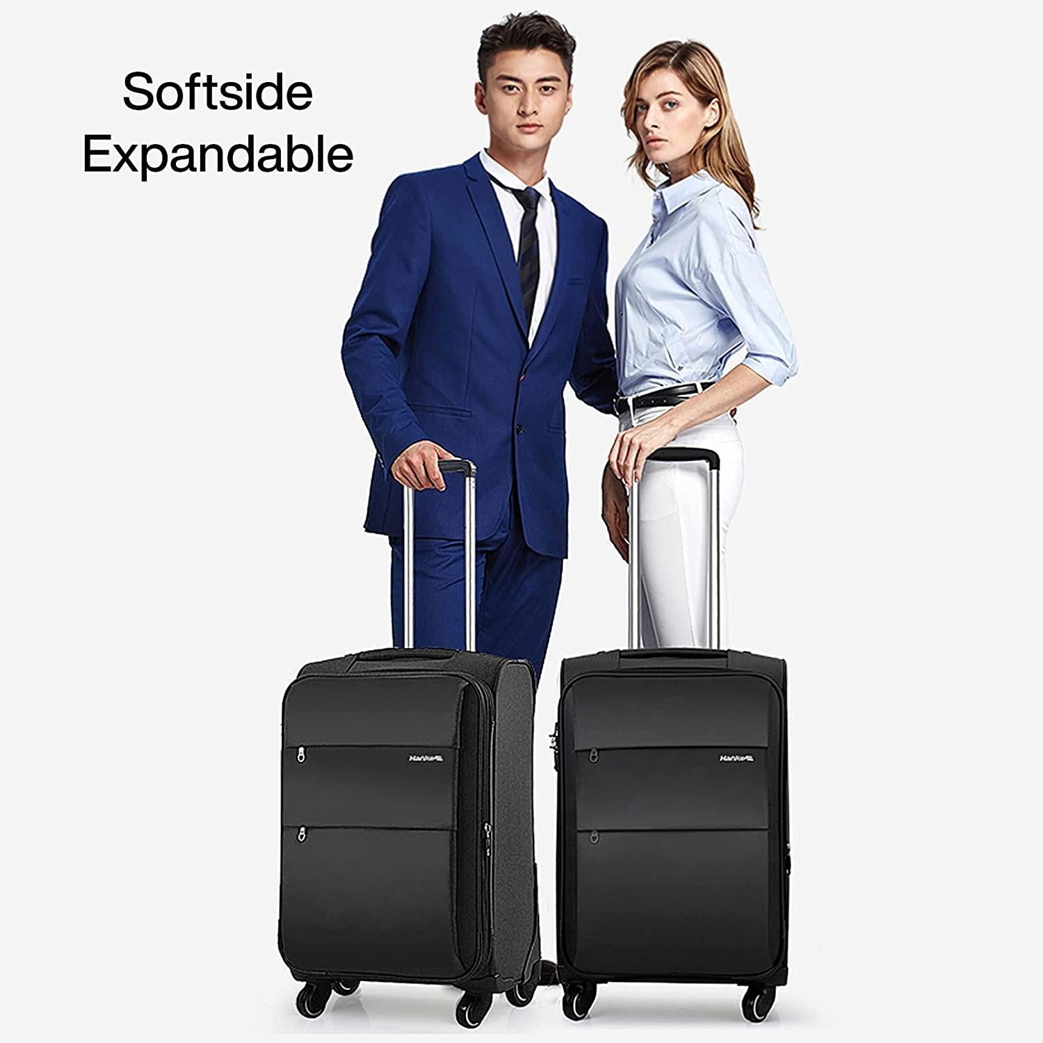 Softside Expandable Luggage sets with Spinner Wheels, Lightweight upright Suitcase with TSA Lock, Extra Large Rolling Luggage for Family Travel,nestable storage 3-Piece Set 20/24/28(black)