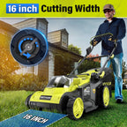 40V 16-inch Cordless Lawn Mower with 45L Grass Collection Bag, 6 Position Height Adjustment Electric Lawn Mower, 2 x 20V 4.0Ah Battery Powered Push Lawnmower, 2.4A Fast Charger, Lemon Green