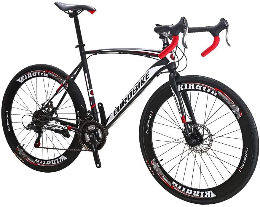 SD XC550 700C Road Bike 54CM Steel Frame Mechanical Dual Disc Brake Regular Spoke High Rim Wheel 21 Speed Gear System Road Bicycle for Unisex Adult BlackRed