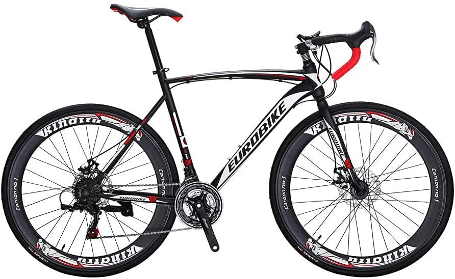 SD XC550 700C Road Bike 54CM Steel Frame Mechanical Dual Disc Brake Regular Spoke High Rim Wheel 21 Speed Gear System Road Bicycle for Unisex Adult BlackRed