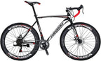 SD XC550 700C Road Bike 54CM Steel Frame Mechanical Dual Disc Brake Regular Spoke High Rim Wheel 21 Speed Gear System Road Bicycle for Unisex Adult BlackRed