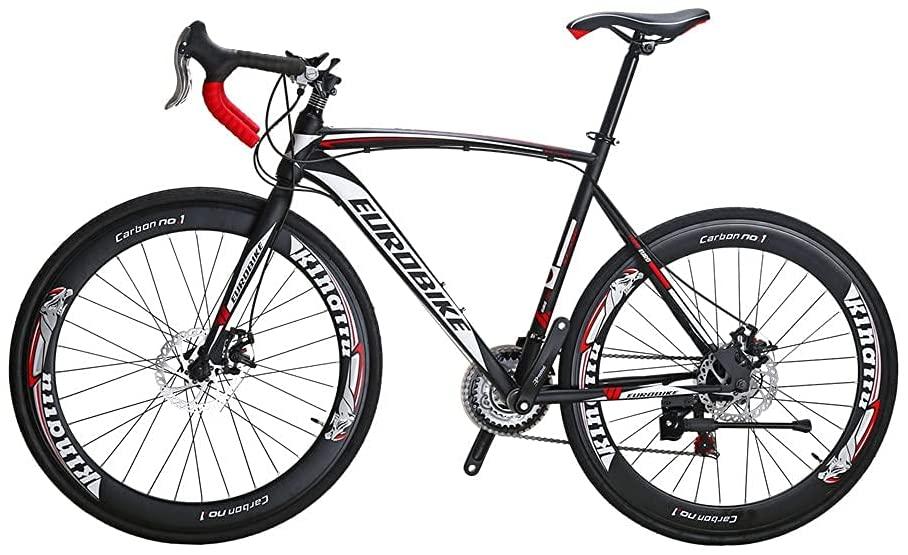 SD XC550 700C Road Bike 54CM Steel Frame Mechanical Dual Disc Brake Regular Spoke High Rim Wheel 21 Speed Gear System Road Bicycle for Unisex Adult BlackRed