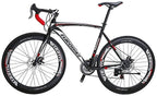 SD XC550 700C Road Bike 54CM Steel Frame Mechanical Dual Disc Brake Regular Spoke High Rim Wheel 21 Speed Gear System Road Bicycle for Unisex Adult BlackRed