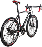 SD XC550 700C Road Bike 54CM Steel Frame Mechanical Dual Disc Brake Regular Spoke High Rim Wheel 21 Speed Gear System Road Bicycle for Unisex Adult BlackRed