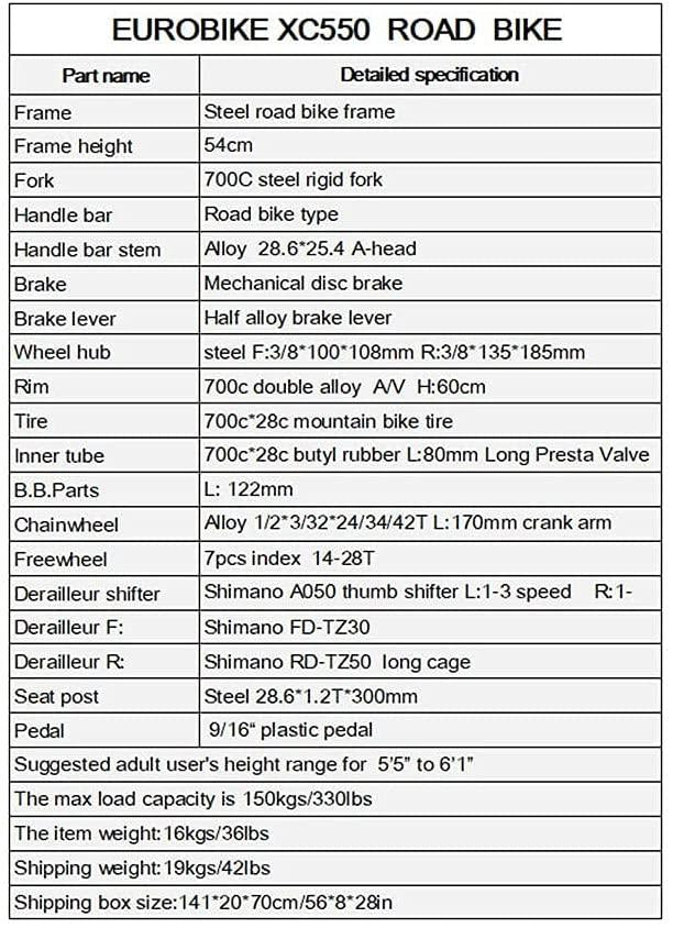 SD XC550 700C Road Bike 54CM Steel Frame Mechanical Dual Disc Brake Regular Spoke High Rim Wheel 21 Speed Gear System Road Bicycle for Unisex Adult BlackRed