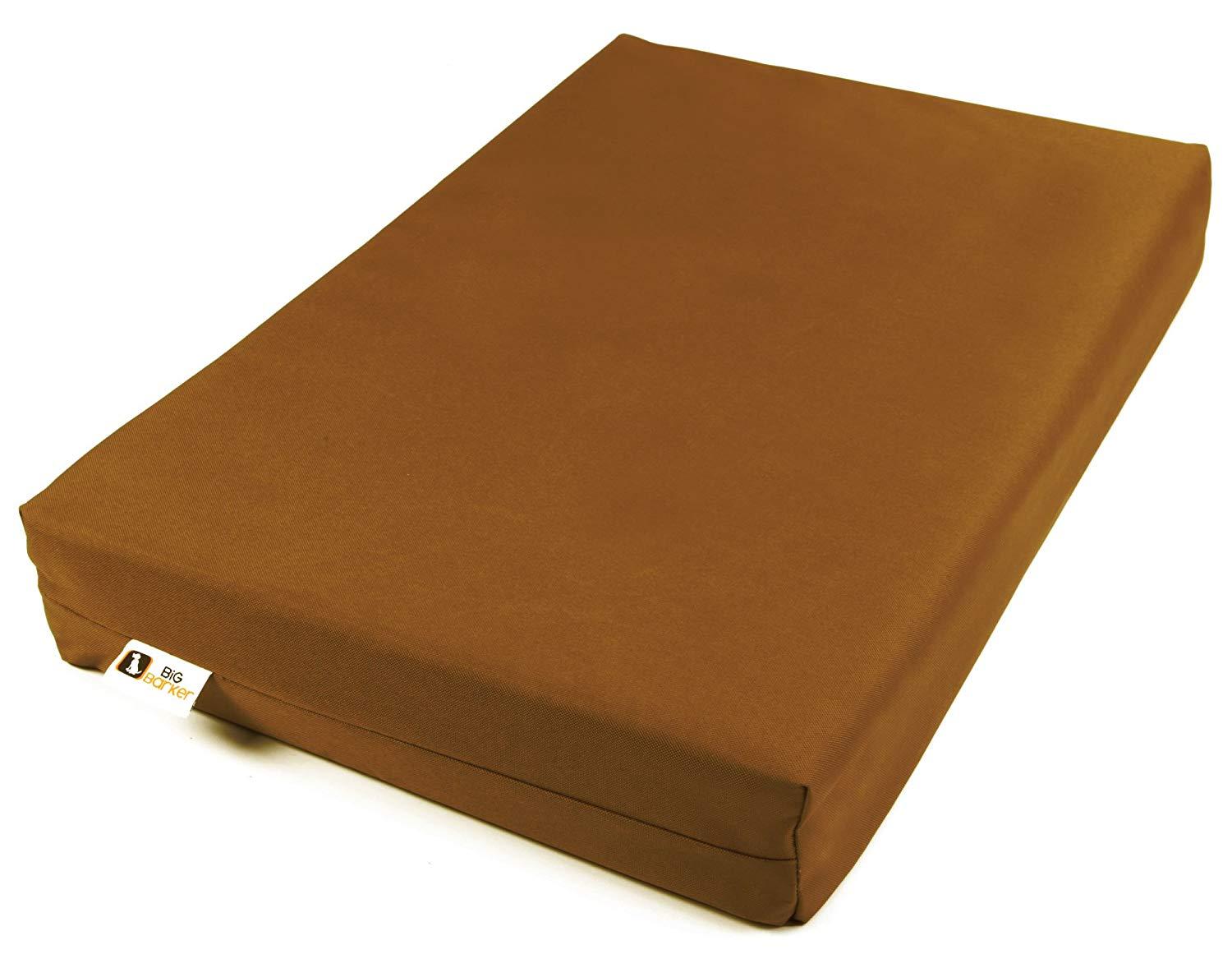 Orthopedic 4" Dog Crate Pad by Big Barker. Waterproof &amp; Tear Resistant. Thick, Heavy Duty, Tough, Washable Cover. Luxury Orthopedic Support Foam inside. Sized to perfectly fit inside standard crate sizes. Made in USA.