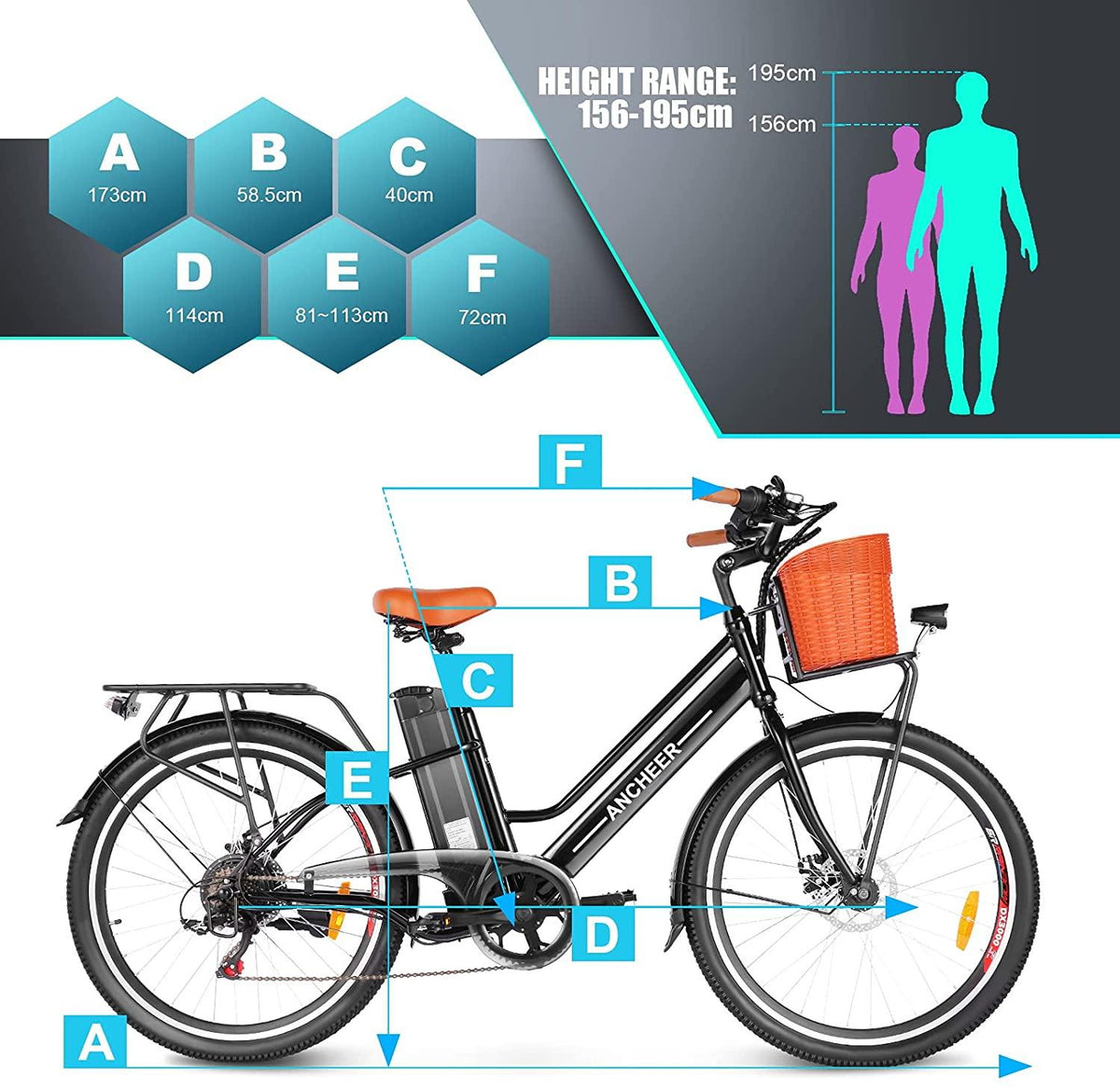 ANCHEER 26'' Electric Bicycle, Electric City Bike, Low Frame e-Bike with 36V/12.5 Ah Lithium Battery and 350W Powerful Motor, Step Through Commuter Ebike with Practical Basket for Woman Man