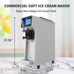 Commercial Ice Cream Maker Machine 1000W 2.7 to 4 Gal/H Single Flavor Soft Serve Ice Cream Machine Pre-cooling Auto Clean LCD Touch Screen Soft Serve Maker for Snack Bar Restaurants