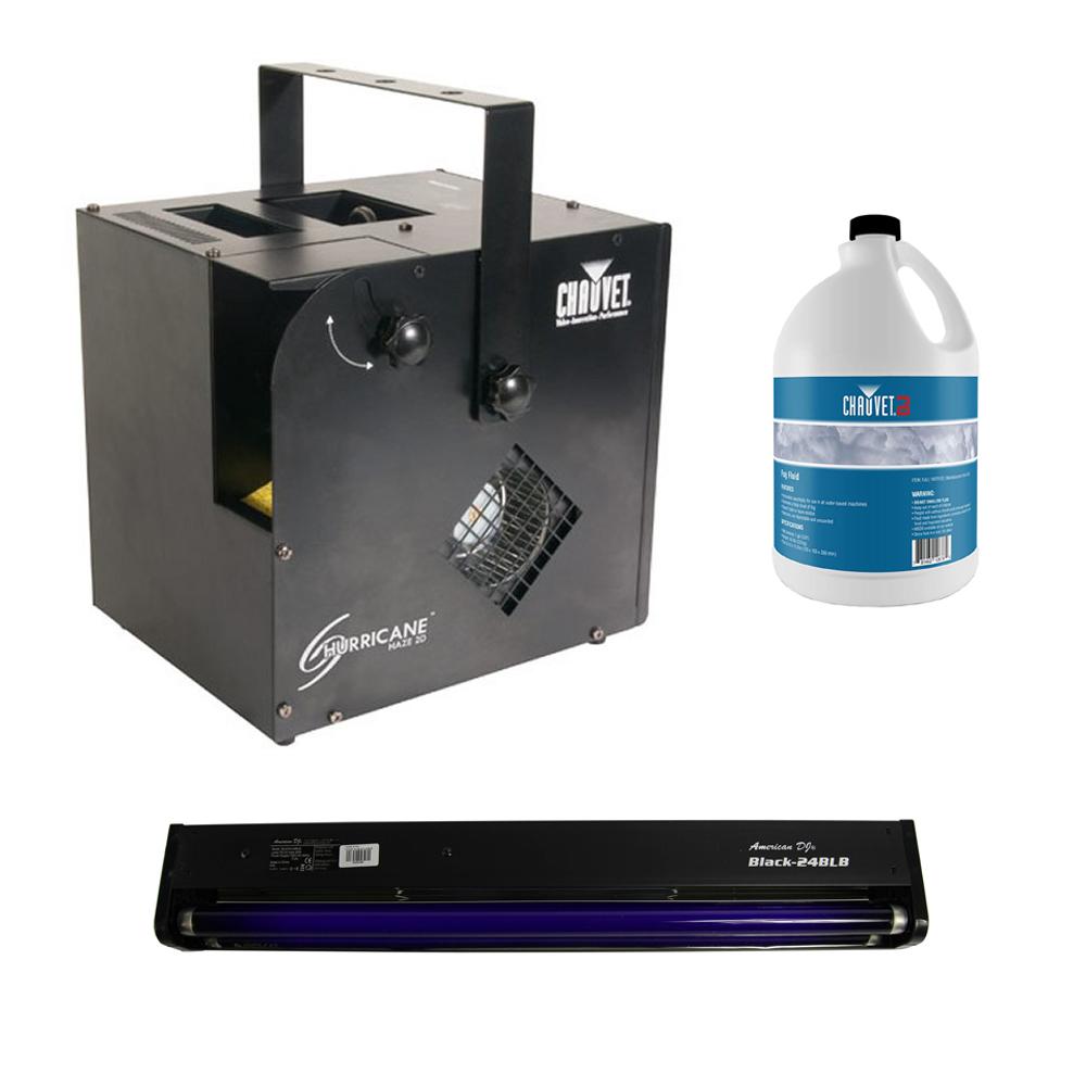 Chauvet DJ Hurricane Haze 2D Water Smoke/Fog Machine, Black Light, &amp; Fog Juice