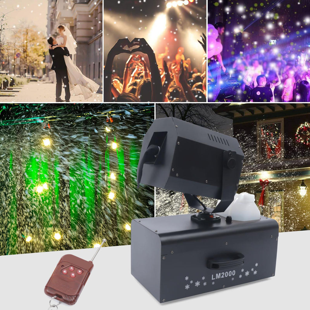 Miumaeov 2000W Snowflake Machine with Remote Control Low Noise Snow Effect Machine Portable Fake Snow Making Machine Stage Snow Machines for Parties