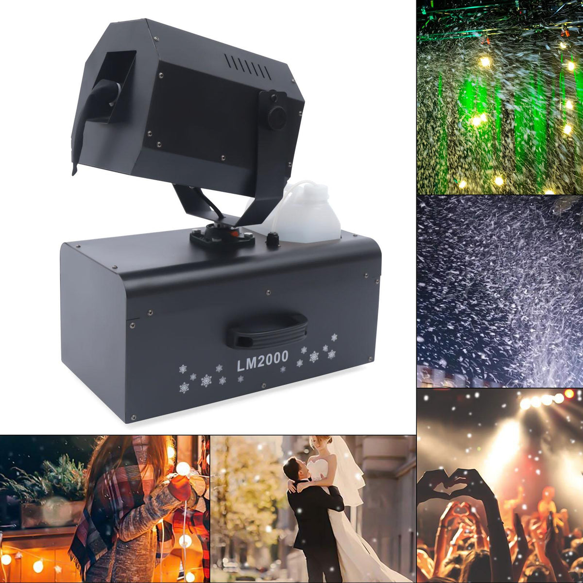 Miumaeov 2000W Snowflake Machine with Remote Control Low Noise Snow Effect Machine Portable Fake Snow Making Machine Stage Snow Machines for Parties