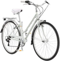 Schwinn Wayfarer Adult Bike Hybrid Retro-Styled Cruiser, 16-Inch/Small Steel Step-Through Frame, 7-Speed Drivetrain, Rear Rack, 700C Wheels, Light Mint