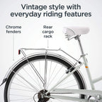 Schwinn Wayfarer Adult Bike Hybrid Retro-Styled Cruiser, 16-Inch/Small Steel Step-Through Frame, 7-Speed Drivetrain, Rear Rack, 700C Wheels, Light Mint