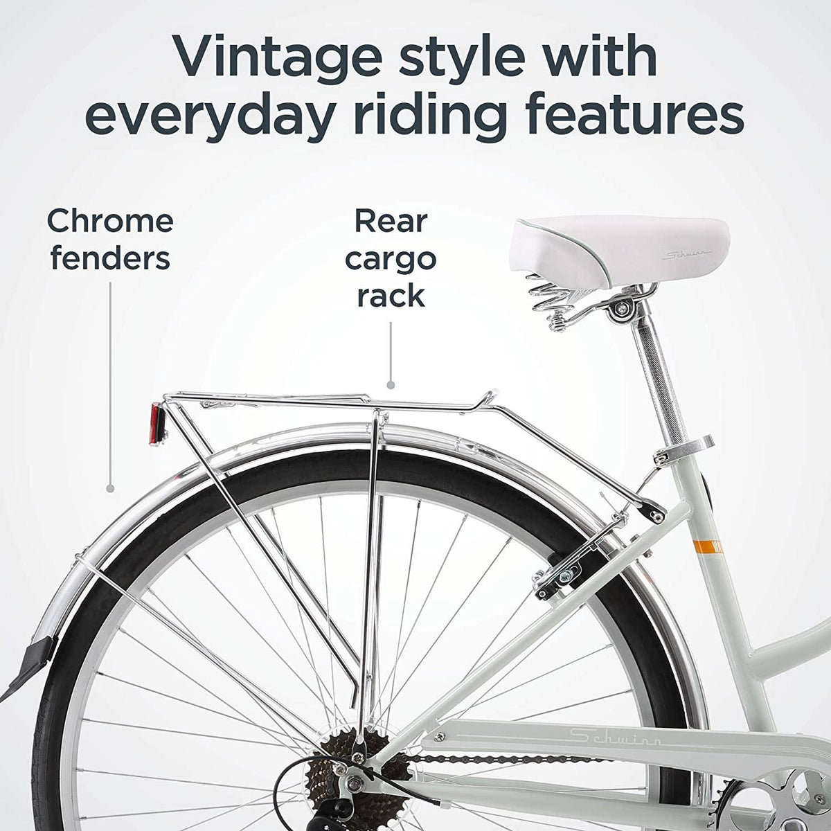 Schwinn Wayfarer Adult Bike Hybrid Retro-Styled Cruiser, 16-Inch/Small Steel Step-Through Frame, 7-Speed Drivetrain, Rear Rack, 700C Wheels, Light Mint