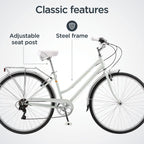 Schwinn Wayfarer Adult Bike Hybrid Retro-Styled Cruiser, 16-Inch/Small Steel Step-Through Frame, 7-Speed Drivetrain, Rear Rack, 700C Wheels, Light Mint