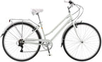 Schwinn Wayfarer Adult Bike Hybrid Retro-Styled Cruiser, 16-Inch/Small Steel Step-Through Frame, 7-Speed Drivetrain, Rear Rack, 700C Wheels, Light Mint