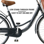 Preenex Girl Beach Cruiser Bike, Commuter Bicycle for Women, High-Carbon Steel Frame, Rear Racks, 26 In. Wheels, Blue