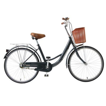 Preenex Girl Beach Cruiser Bike, Commuter Bicycle for Women, High-Carbon Steel Frame, Rear Racks, 26 In. Wheels, Blue