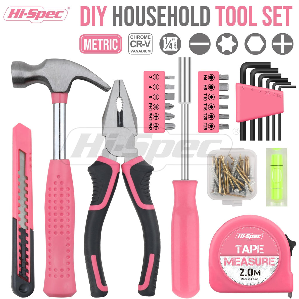 Tool Set 25pc Pink Household DIY Tool Kit for Women. Small Mini Tool Box Set of Starter Basic Ladies Tools | 25pc, Household  repair and maintenance, starter tool kit, mini tool set, ladies portable toolbox, DIY Gift