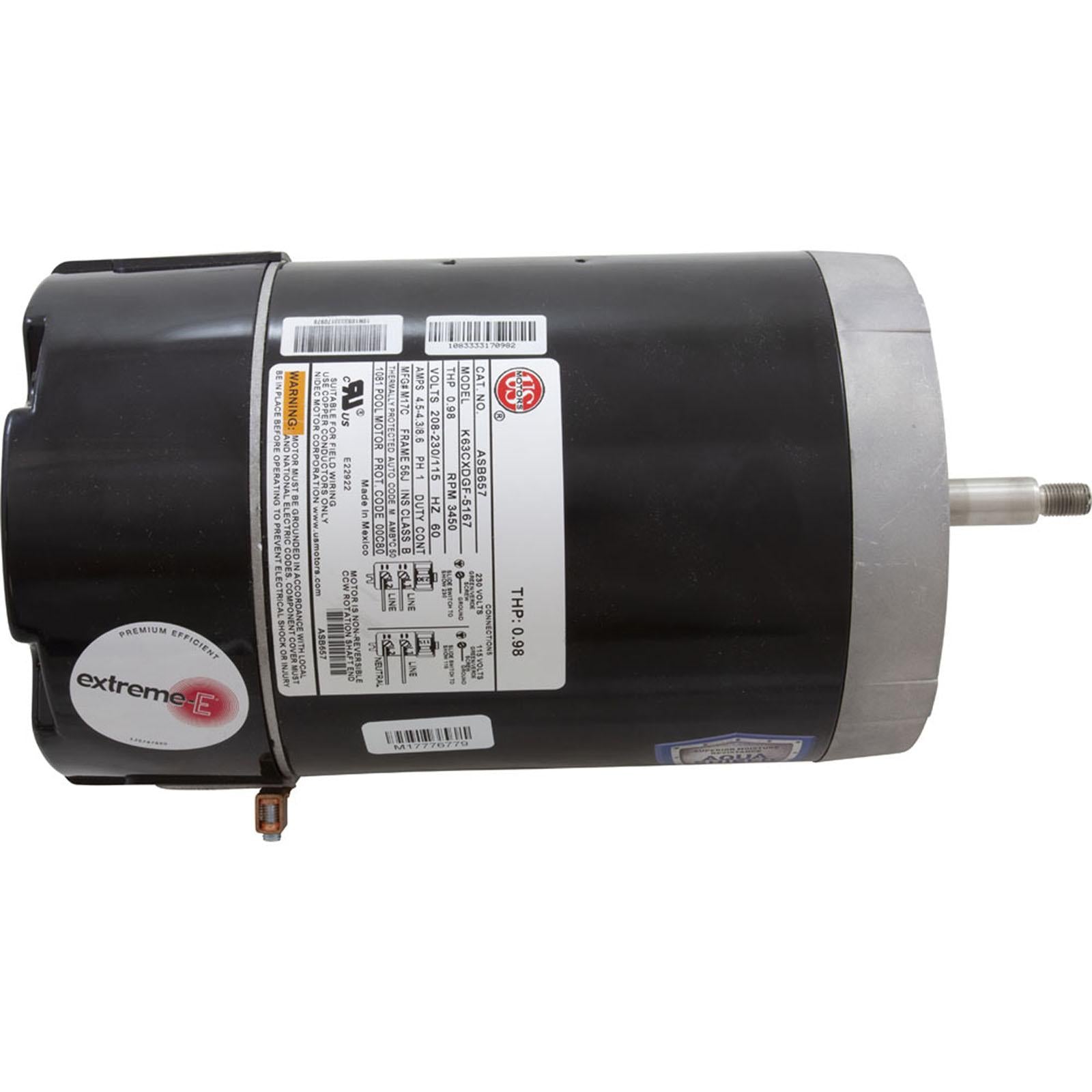 Us Motors Motor, Nidec/USMtr, 0.5hp, 115/230v, 1Spd, 56Jfr, CFace, Thd, Full