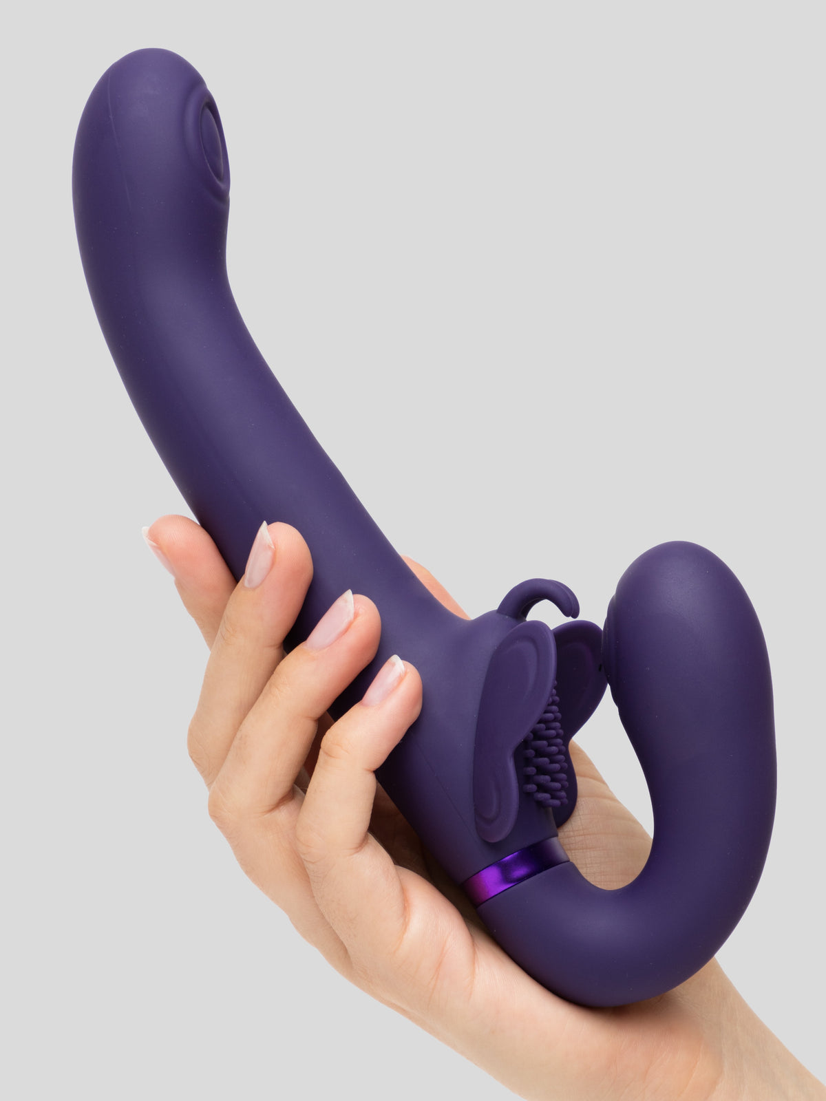 Vive SATU Rechargeable Pulsing Strapless Strap-On with Clitoral Stimulation, Purple