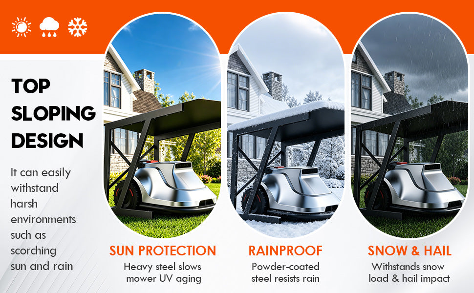 LarRobot Mower Garage, Alloy Steel Robotic Lawn Mower Shelter(1) | Heavy Duty Outdoor Shade Cover, Waterproof and UV-Proof Garden Garage, Fits 92% of Models, Robot Mower Accessories