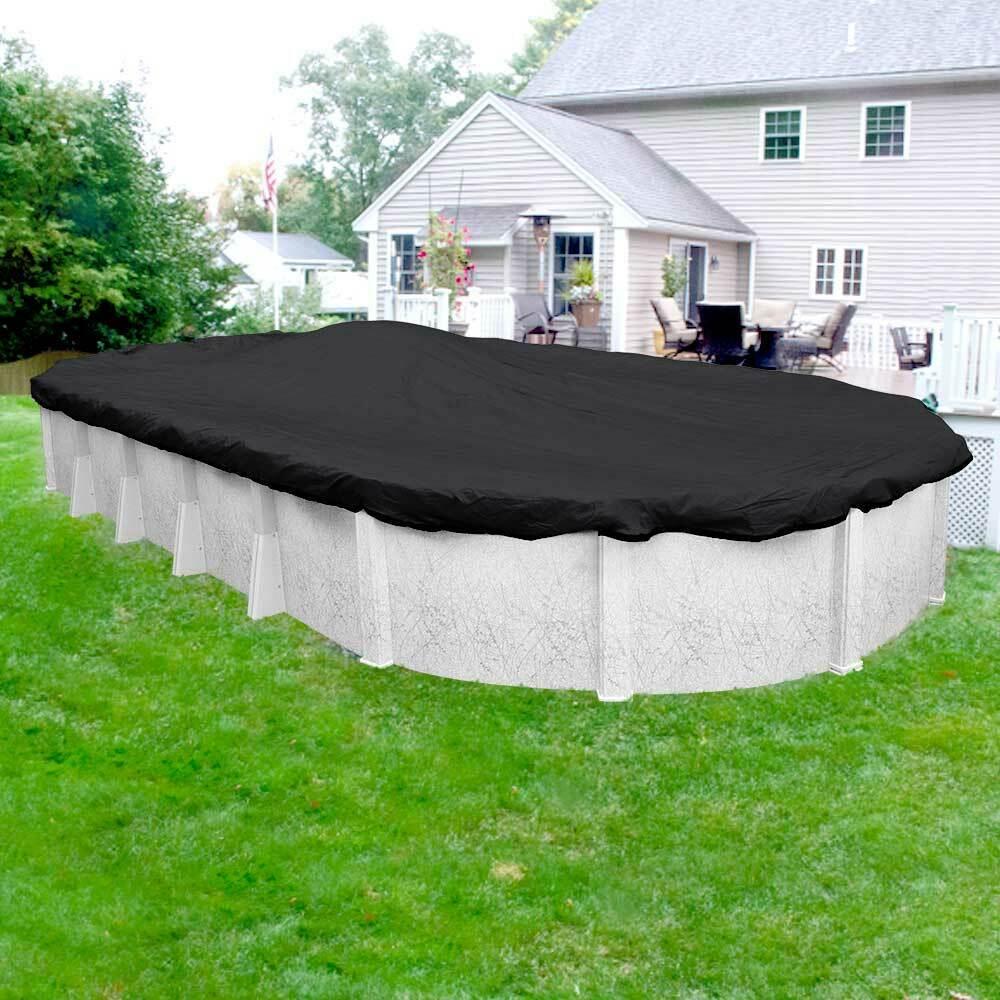 18' x 33' oval above ground swimming pool mesh winter cover 10 year - black