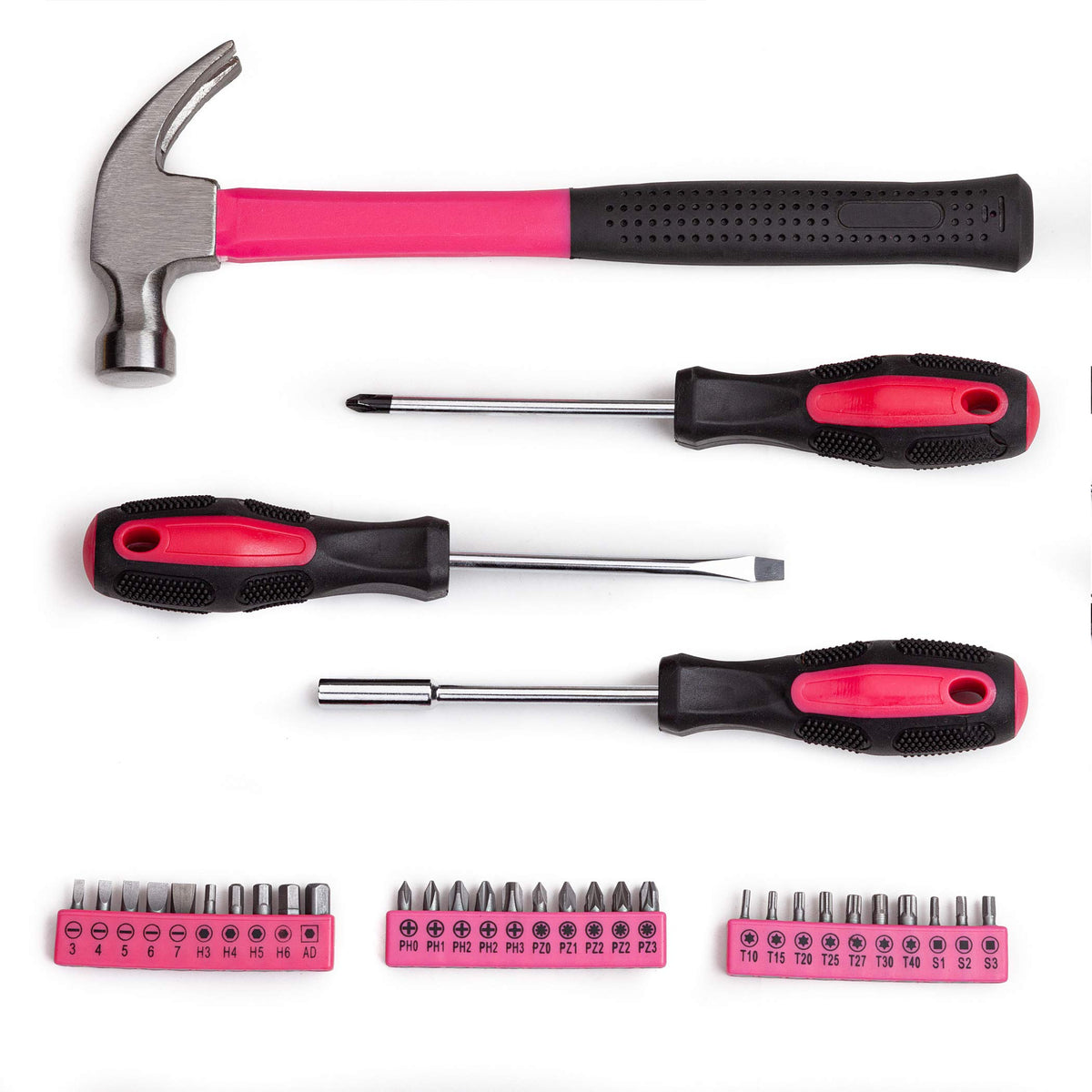 148-Piece Automotive And Household Tool Set, Pink Repair Kit Case | Versatile tool assortment for car maintenance, home repairs, DIY projects, furniture setup, and daily fixes in a molded case.
