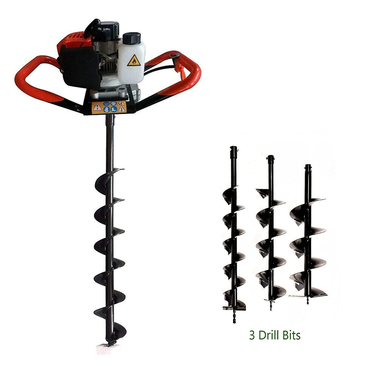 dyrabrest 52cc 2.3hp gas powered post hole digger ground fence 2-stroke single cylinder gasoline engine with earth auger drill 4"/6"/8" bits