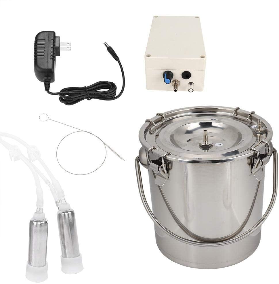 heepdd milking machine, portable electric cow milker milking kit with 2 teat cups adjustable vacuum pump box 5l stainless steel milk bucket 100-240v
