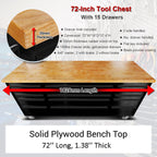 72" Rolling Tool Chest with 15 Drawers, Lockable StoraCabinet, Black Mobile Workbench, Assembled Black LarTool Box with Wheels for GaraWorkshop (1 × HTC7215PC-1)