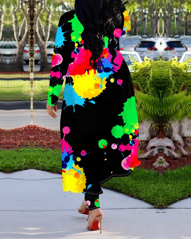 tie dye print pants &amp; long sleeve cardigan set