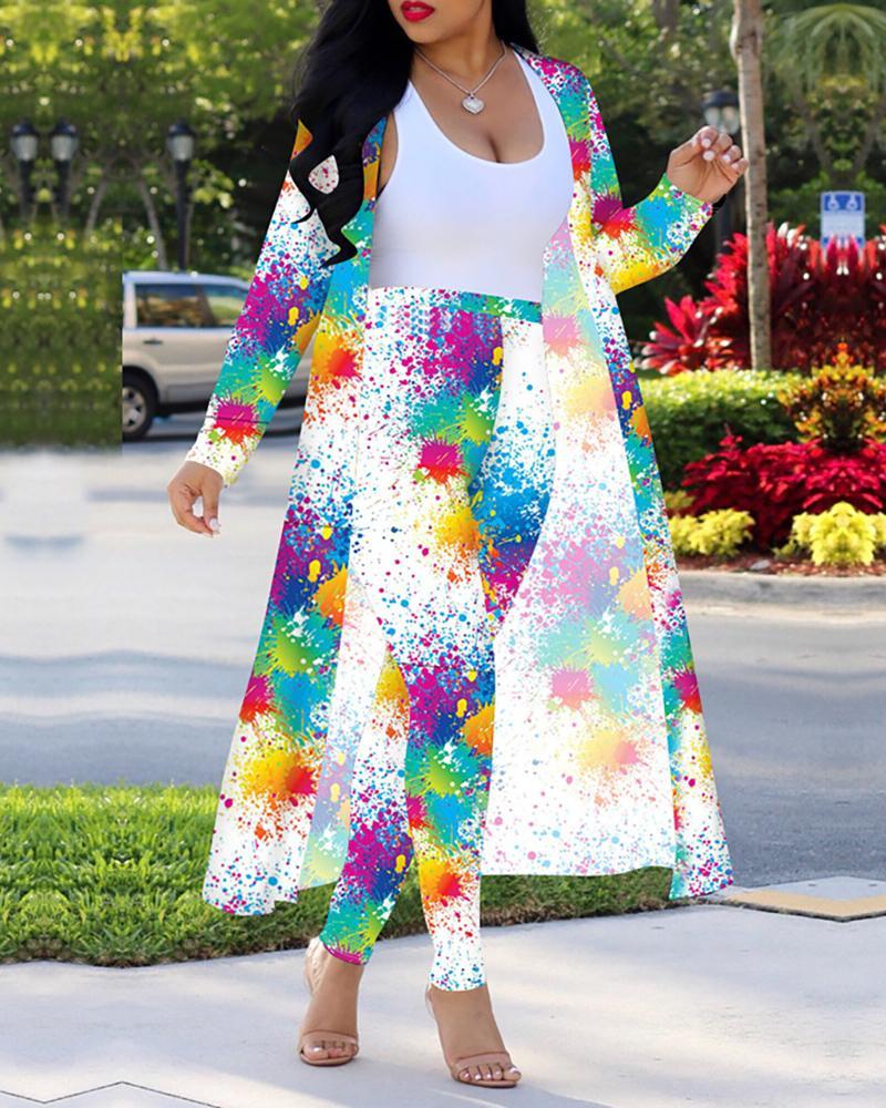tie dye print pants &amp; long sleeve cardigan set
