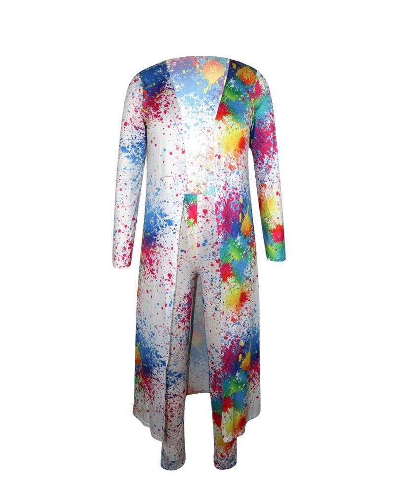 tie dye print pants &amp; long sleeve cardigan set