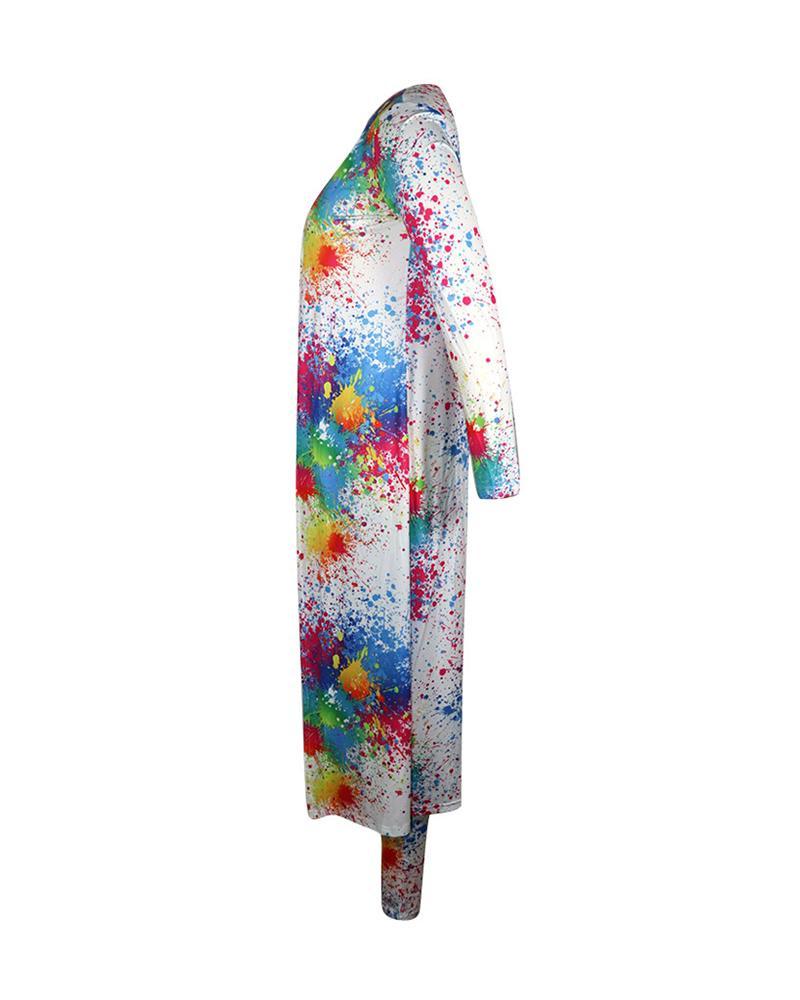 tie dye print pants &amp; long sleeve cardigan set