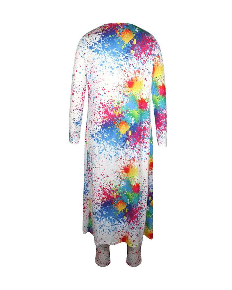 tie dye print pants &amp; long sleeve cardigan set
