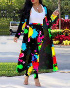 tie dye print pants &amp; long sleeve cardigan set