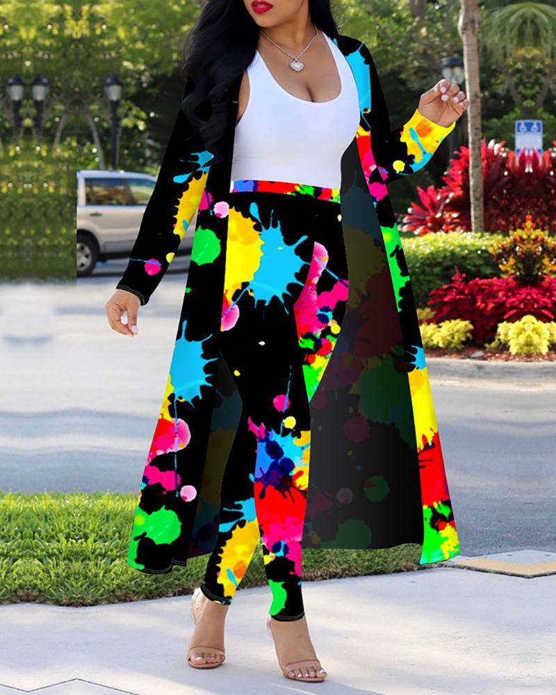 tie dye print pants &amp; long sleeve cardigan set