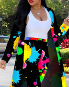 tie dye print pants &amp; long sleeve cardigan set