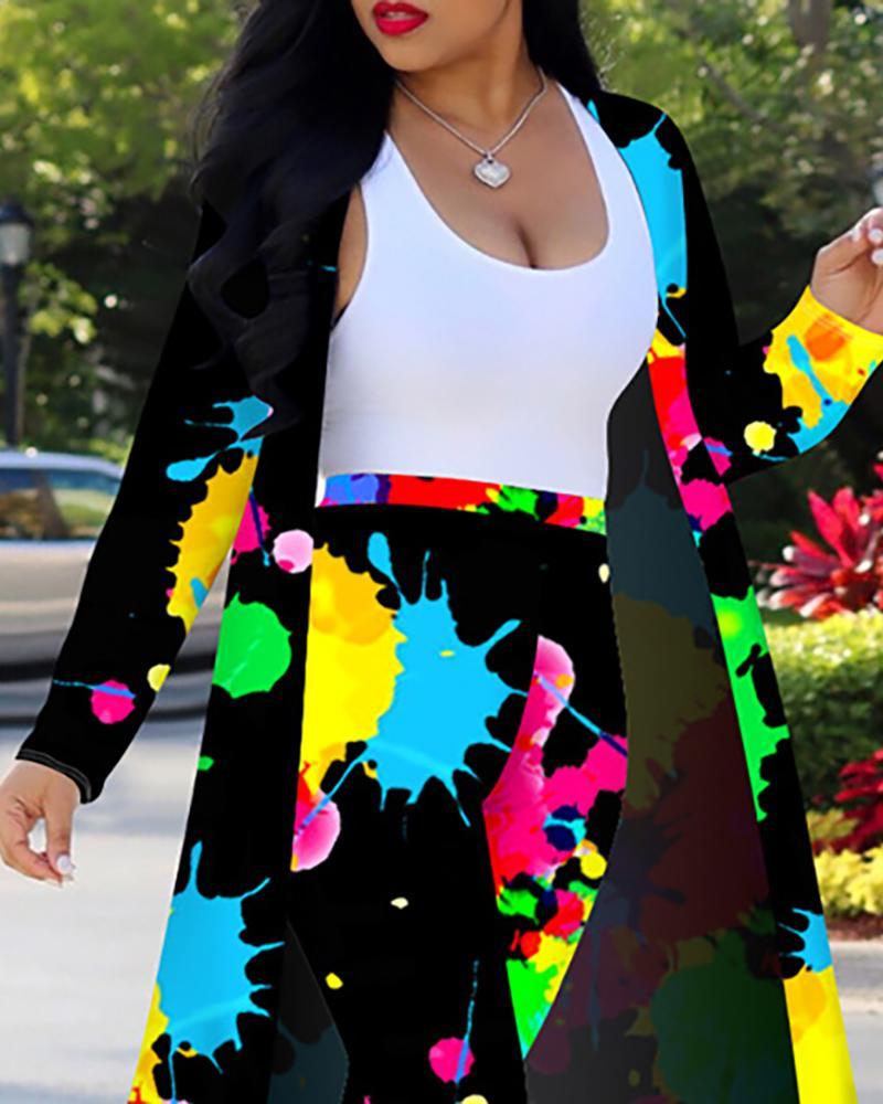 tie dye print pants &amp; long sleeve cardigan set
