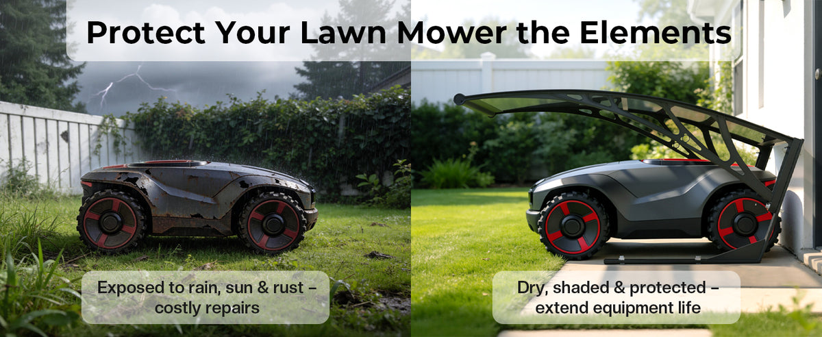 40" Dx32 W Robot Mower Garage, Polycarbonate Panel Awning for Lawn Mower Rain Shelter, Outdoor Storage, Small Shed for Lawn Mower, Robot Mower Carport, Lawn Mower Shelter (Smoky Gray)