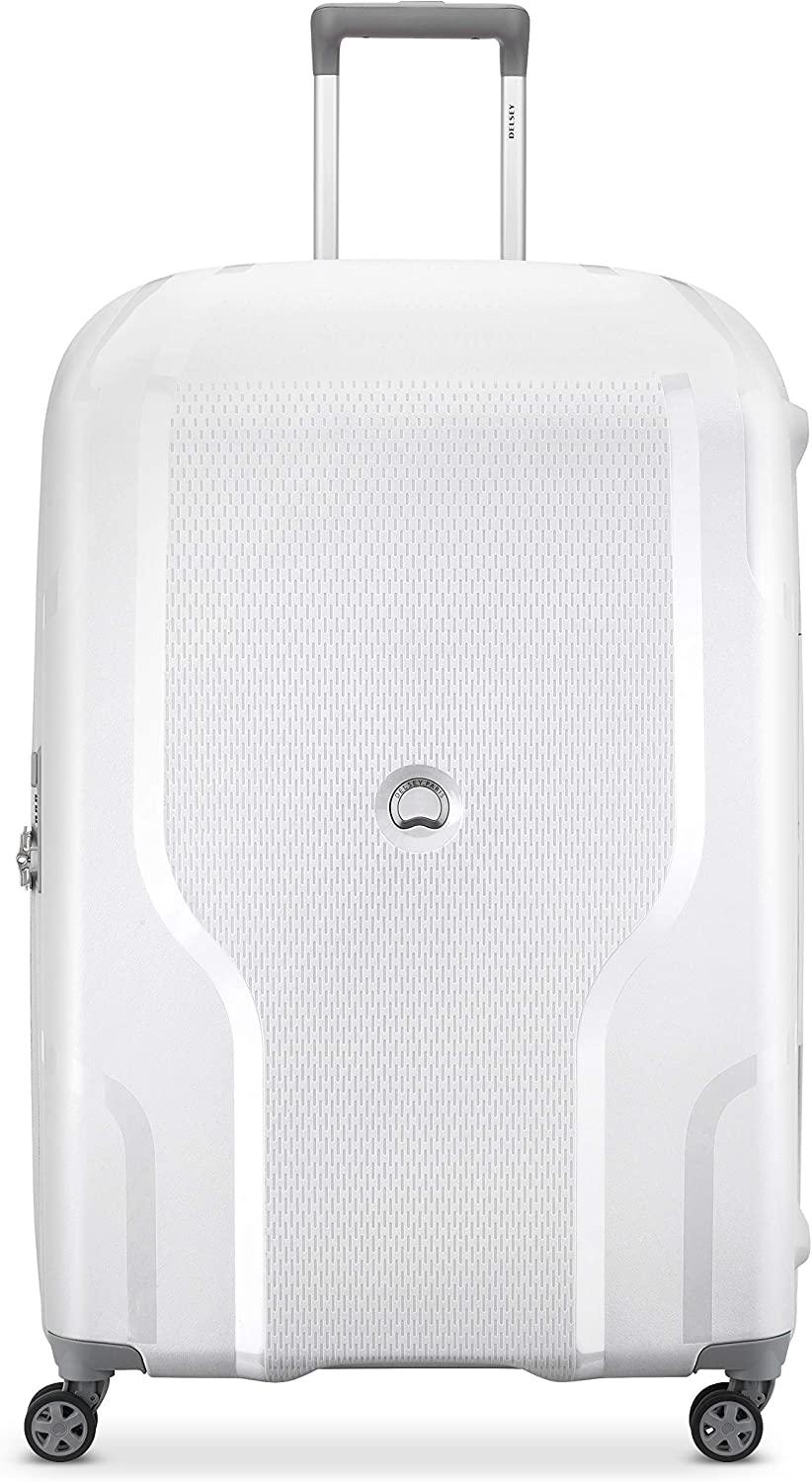 Clavel Hardside Expandable Luggage with Spinner Wheels, White, Checked-Medium 25 Inch
